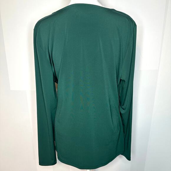 Jason Wu Dark Green Wrap Style V-Neck Stretchy Women's Blouse Medium - Picture 5 of 7